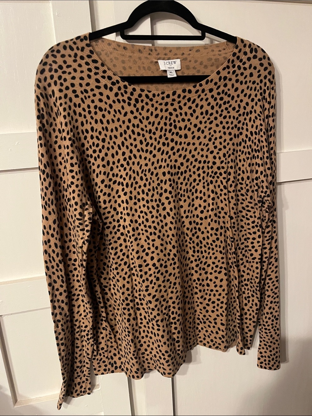 J. Crew Tan Long-Sleeve Leopard Dot Teddy Sweater